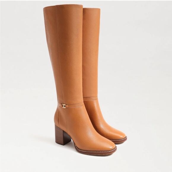 Sam Edelman Brown Almond Toe Elsy Zip Up Tall Block Heel Boot in Caramel 9.5 - Picture 1 of 13